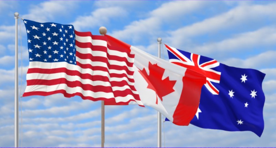 Bandeiras do Brasil, Canadá, EUA e Austrália
